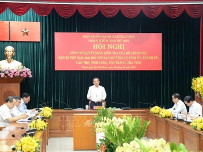 Công bố quyết định kiểm tra của Bộ Chính trị, Ban Bí thư đối với Ban Thường vụ các Tỉnh ủy, Thành ủy phía nam